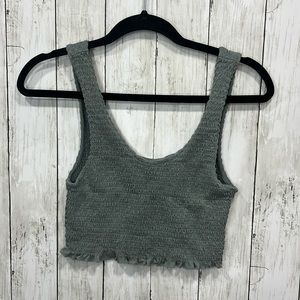 Love Tree Crop Tank Top Smocked Size Medium Olive Green